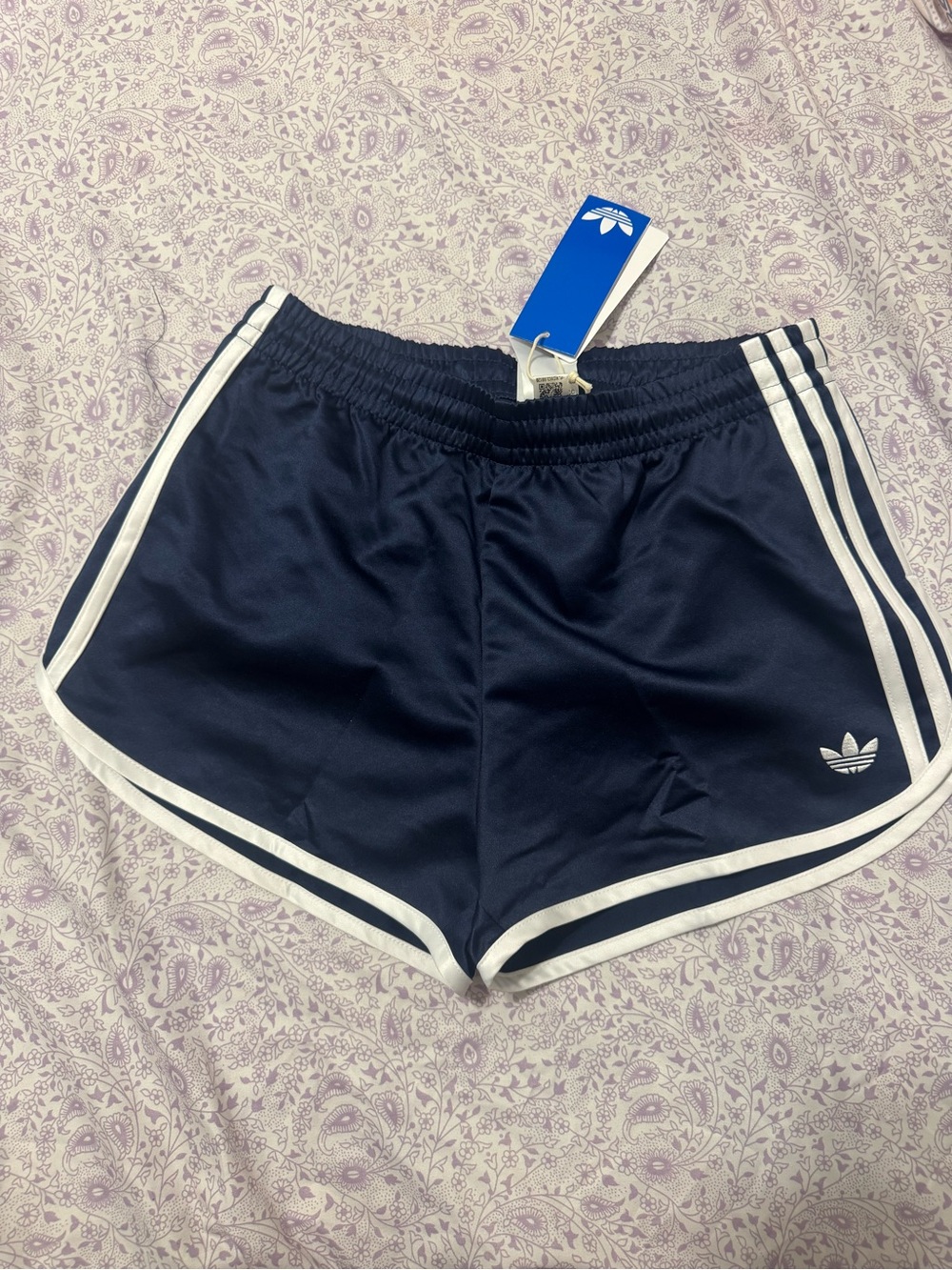 adidas Navy Athletic Shorts with White Stripe Trim